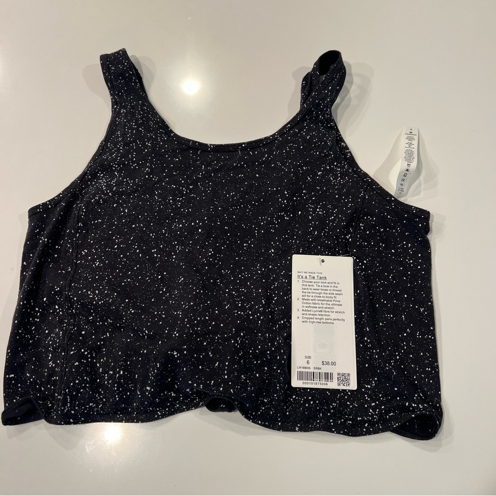 Lululemon It’s a Tie Tank Black and White Speckled Tank Size 6
